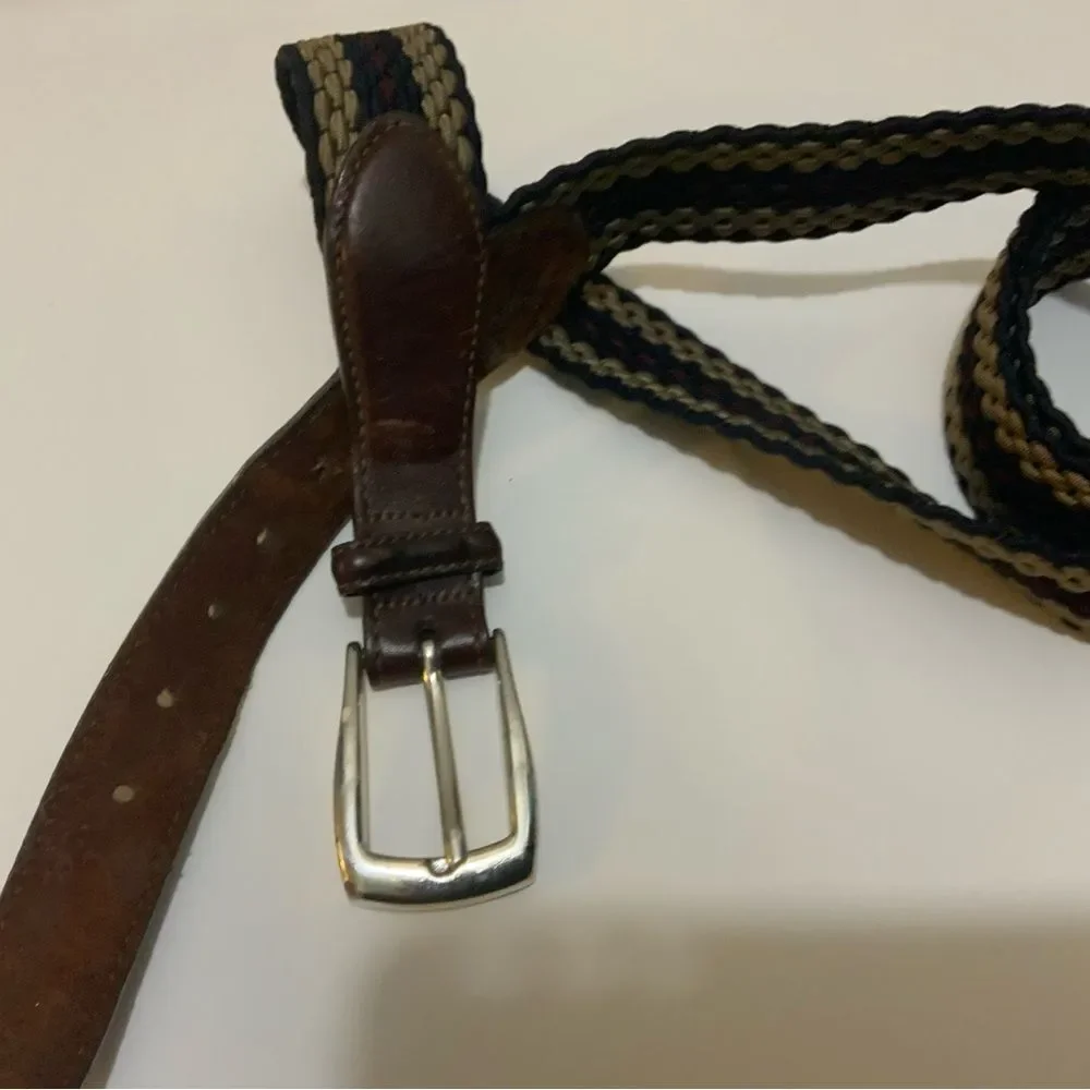 Brighton Belt Size L Unisex Leather Elastics Silver Buckle Fashion Adjustable
